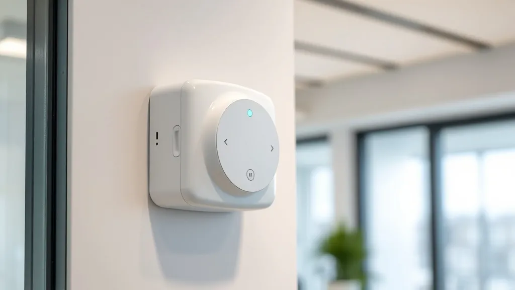 High-tech air quality sensor device mounted on a modern offi