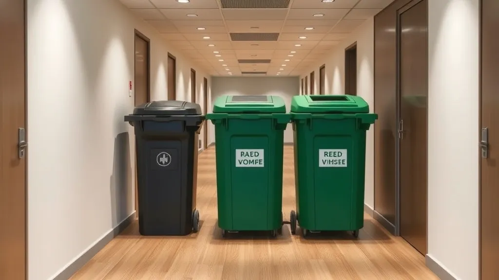 Modern waste management station in a corporate hallway, mini